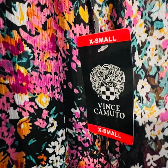 Vince Camuto-NWT-X Small-Vibrant Floral Puffed Long Sleeve-V Neck Mini Bl/Pk Mix - Picture 8 of 16
